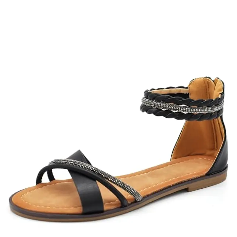 IF Fashion Scarpe Sandali Bassi Estivi da Donna Con Fasce Cinturino Strass Brillantini 6W9110 nero N.39