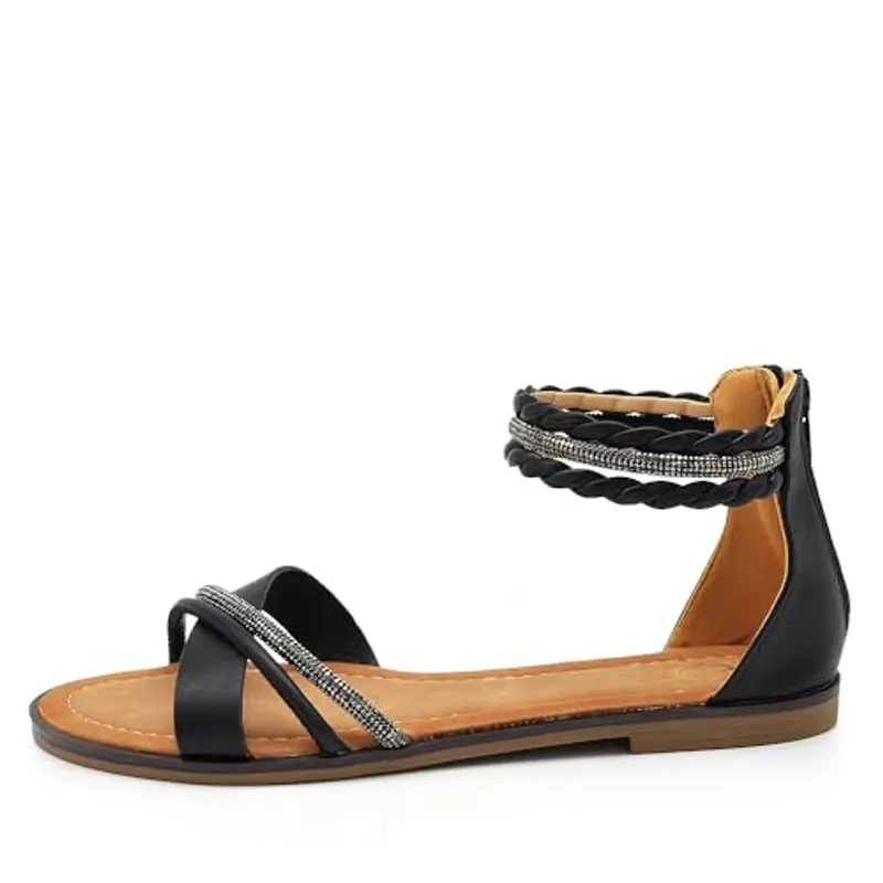 IF Fashion Scarpe Sandali Bassi Estivi da Donna Con Fasce Cinturino Strass Brillantini 6W9110 nero N.39 miniatura 2