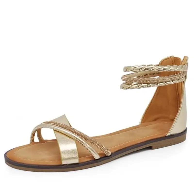 IF Fashion Scarpe Sandali Bassi Estivi da Donna Con Fasce Cinturino Strass Brillantini 6W9110 oro N.39