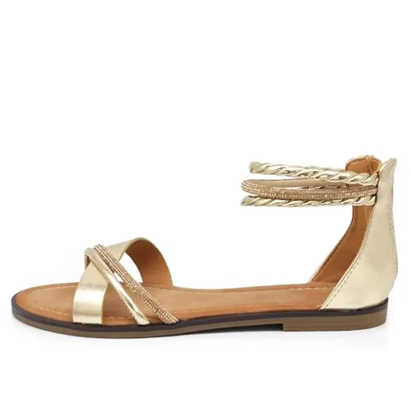 IF Fashion Scarpe Sandali Bassi Estivi da Donna Con Fasce Cinturino Strass Brillantini 6W9110 oro N.39 miniatura 2