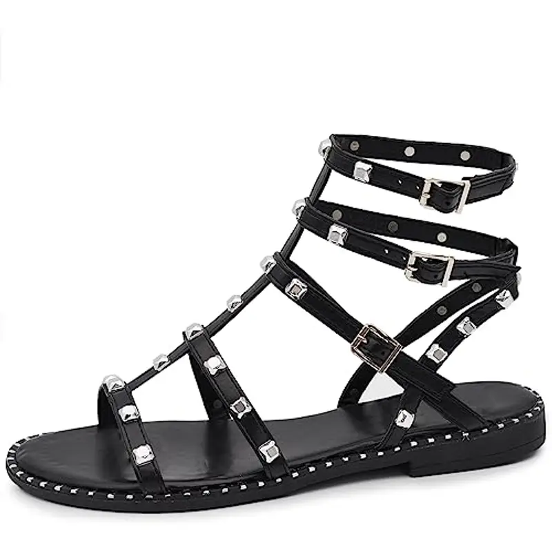IF Fashion Scarpe Sandali Gladiatore Stivali Estivi da Donna Con Borchie Pelle Sintetica YE-701 nero N.38 miniatura 2
