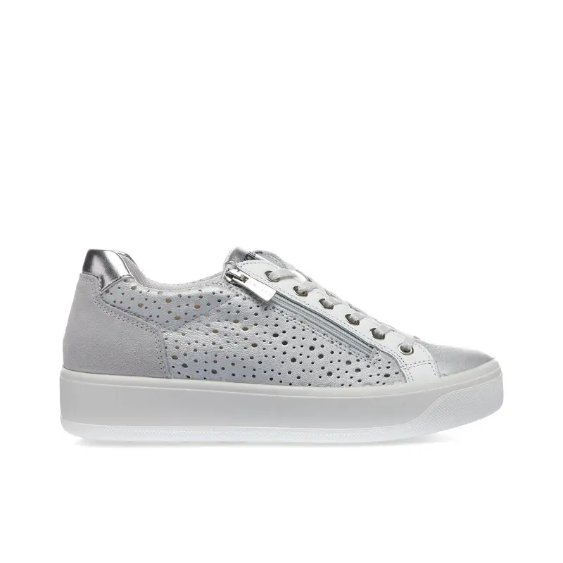 Sneakers argento da donna in pelle con suola platform