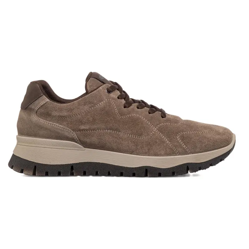 Sneakers beige da uomo in suede con suola chunky