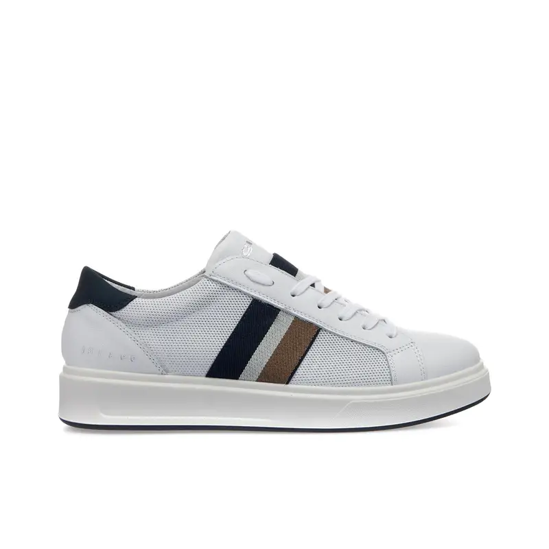 Sneakers bianche da uomo in pelle con bande laterali