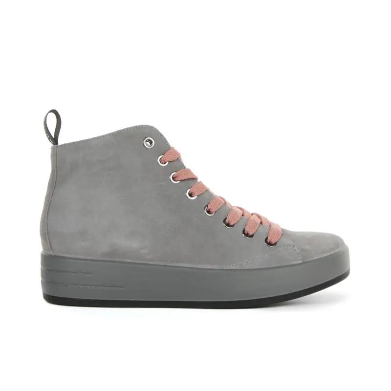Sneakers grigie alte in suede con lacci a contrasto