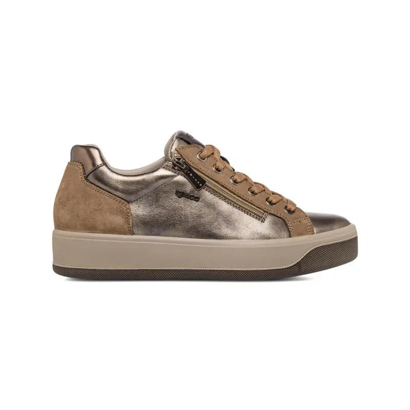 Sneakers marroni da donna in pelle con lacci e suola platform