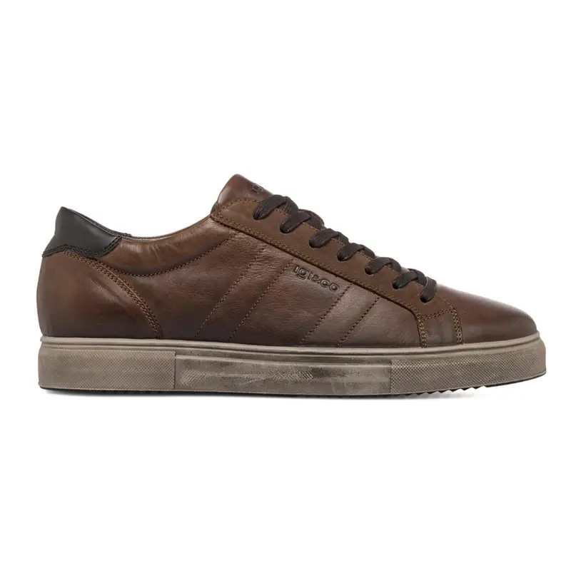 Sneakers marroni da uomo in pelle con cuciture