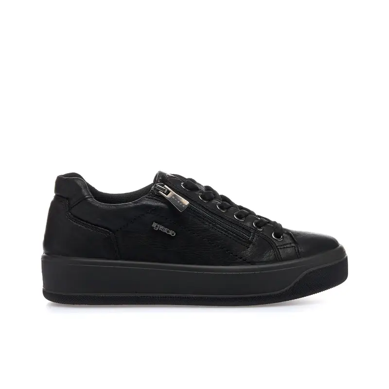 Sneakers nera in pelle con lacci e zip