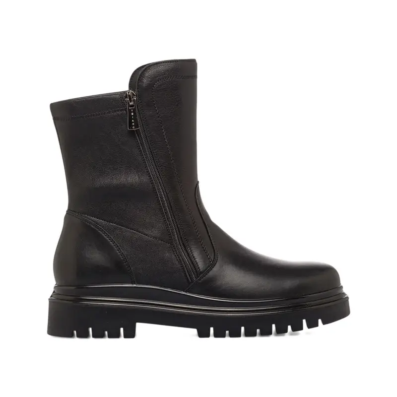 Stivaletti neri bassi in pelle da donna con zip