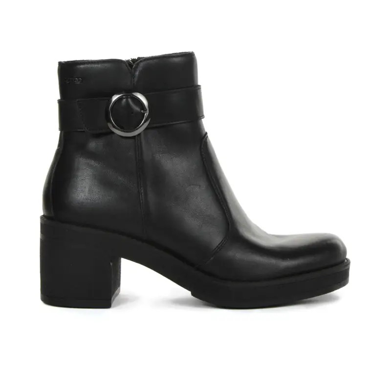 Stivaletti neri in pelle con fibbia e tacco