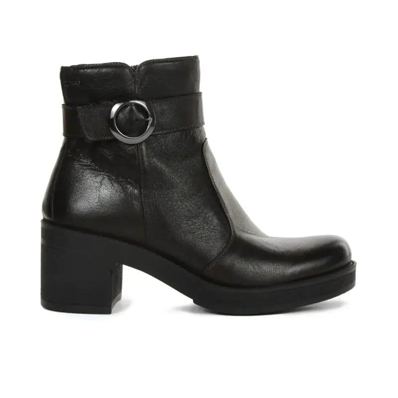 Stivaletti neri in pelle spazzolata con fibbia e tacco