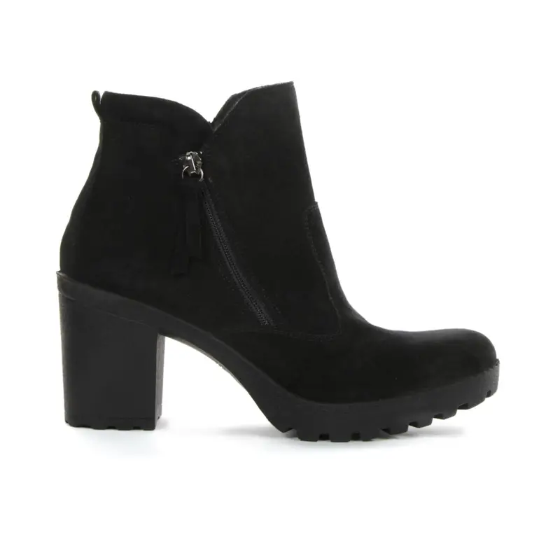 Stivaletti neri in suede con tacco e zip
