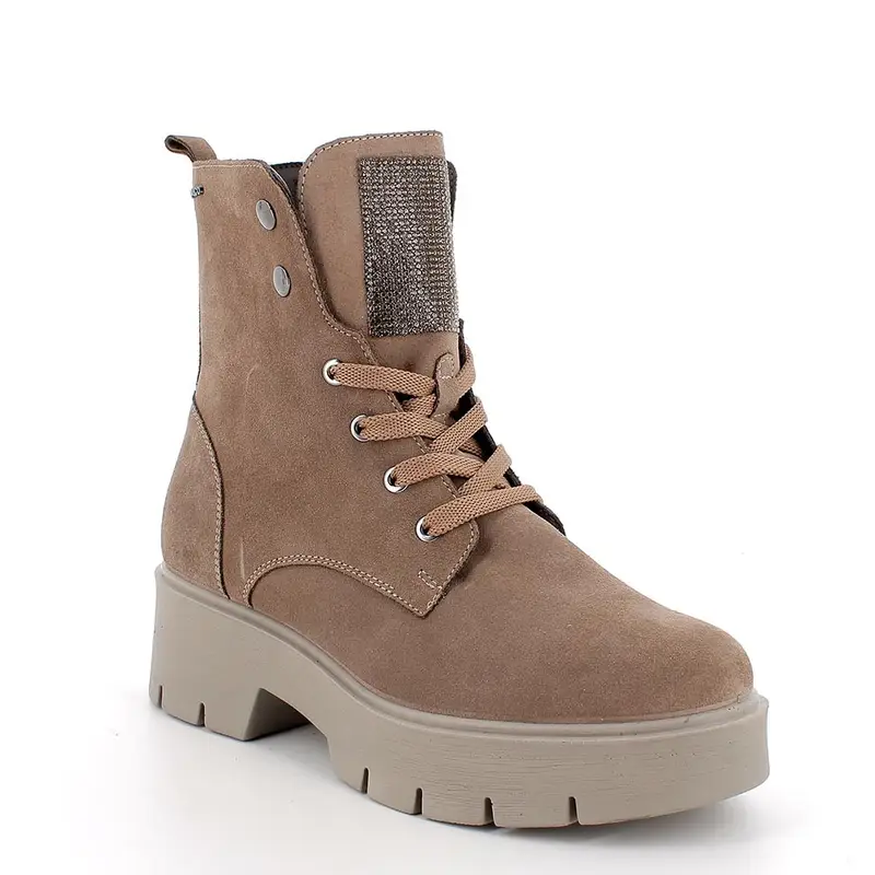 Anfibi da donna beige con zip miniatura 2