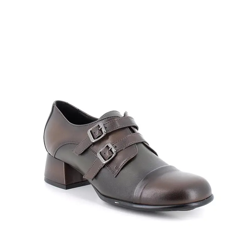 Scarpe con tacco da donna marrone e verde con fibbia miniatura 2