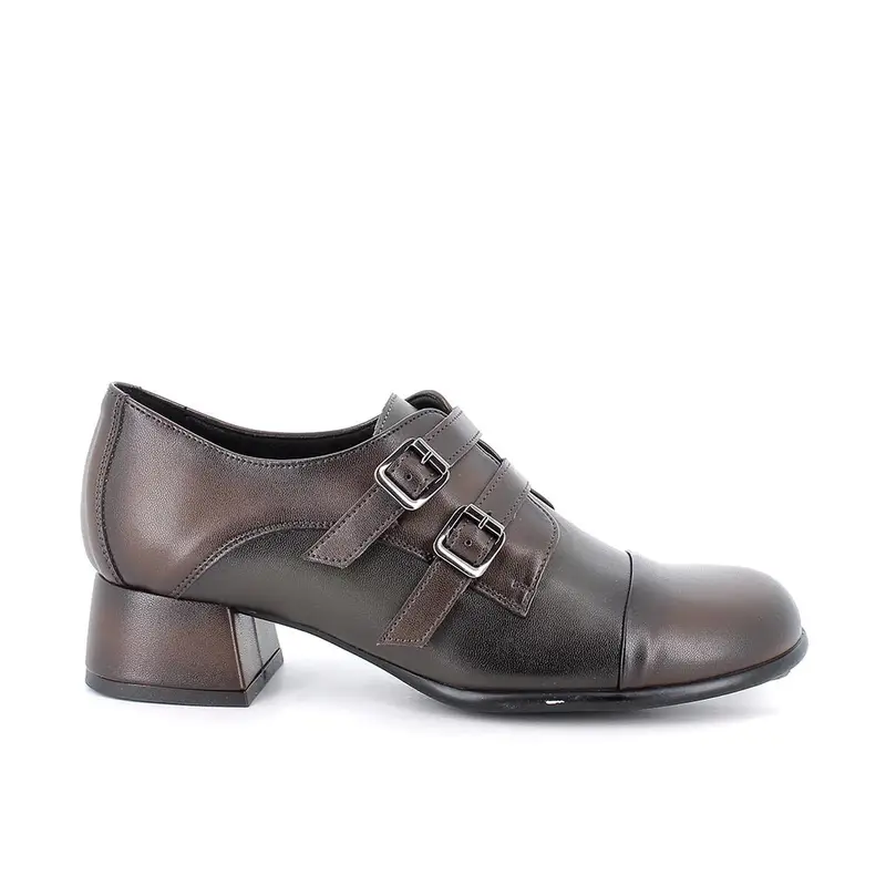 Scarpe con tacco da donna marrone e verde con fibbia