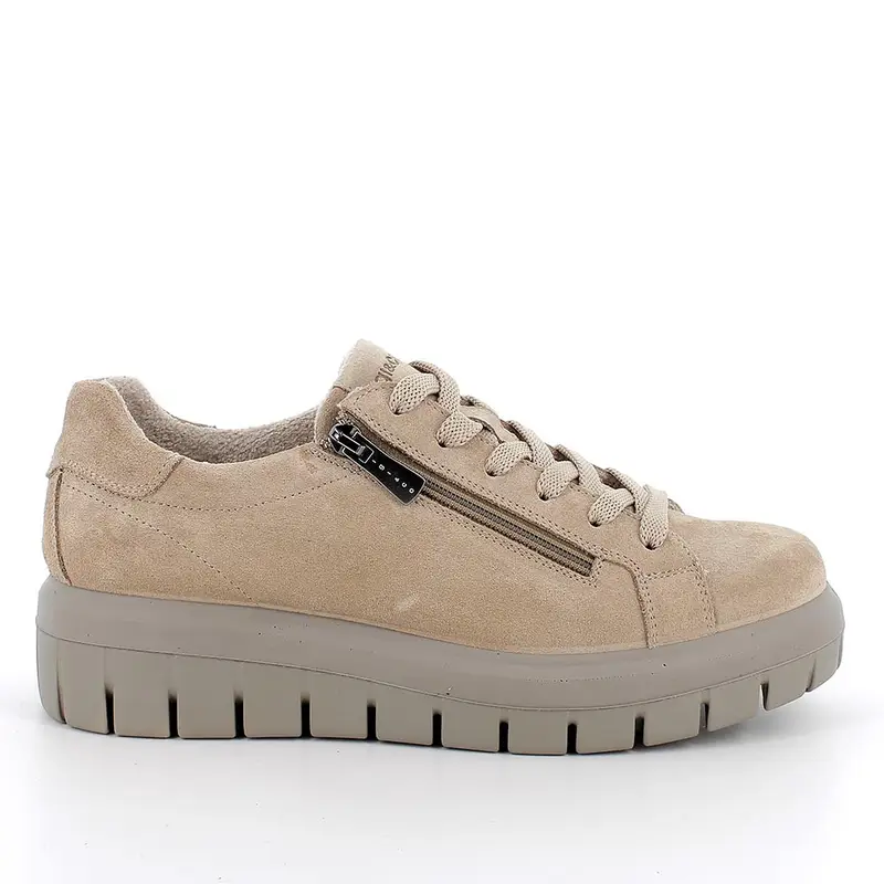 Scarpe con zeppa da donna beige con zip