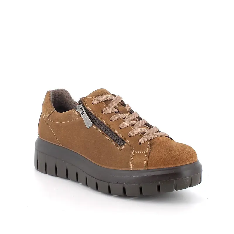 Scarpe con zeppa da donna marrone con zip miniatura 2