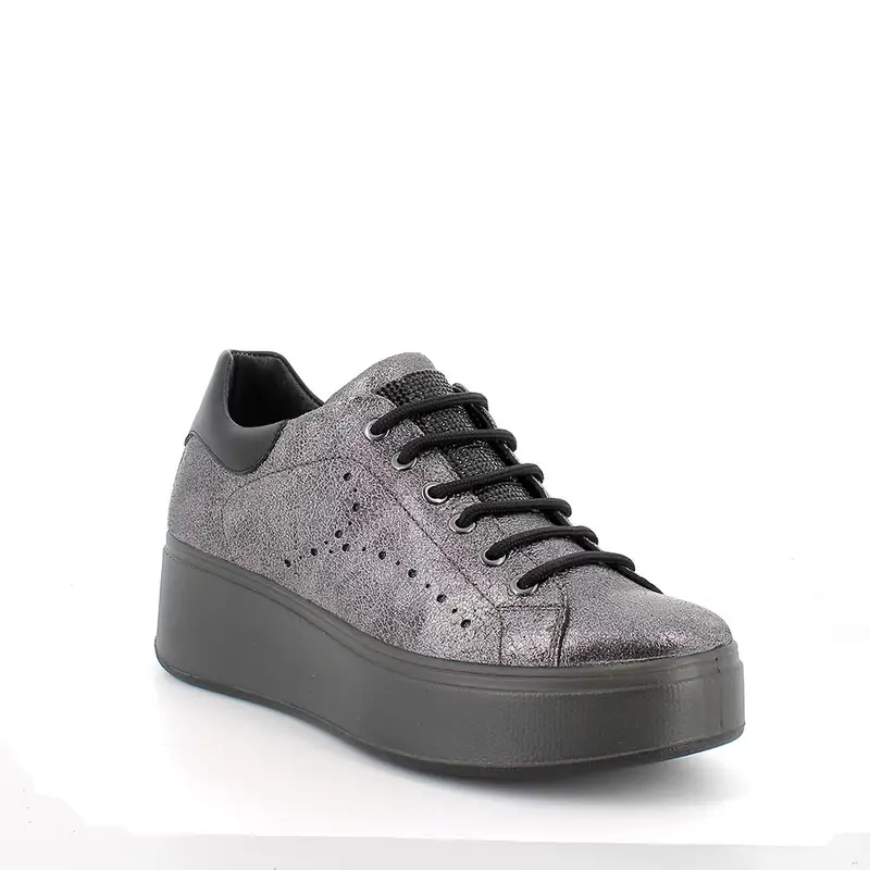 Sneakers con zeppa da donna argento con lacci miniatura 2