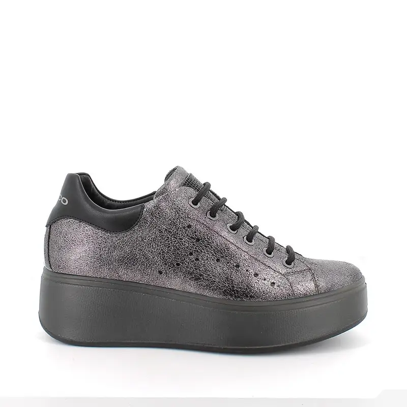 Sneakers con zeppa da donna argento con lacci