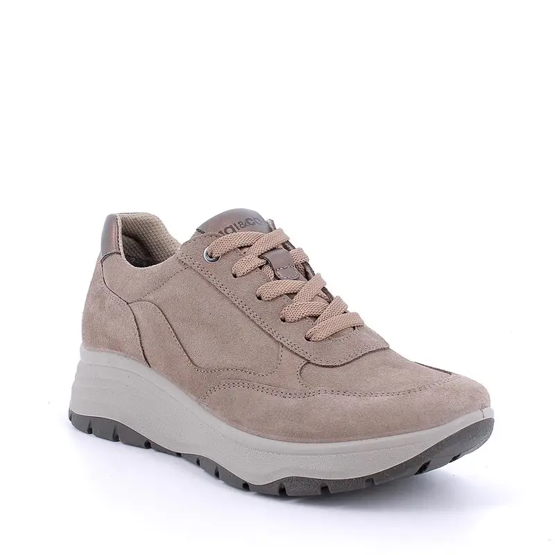 Sneakers con zeppa da donna beige con lacci miniatura 2