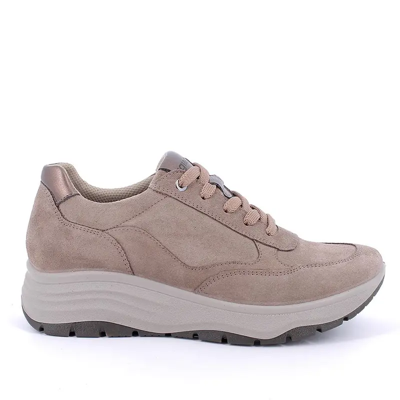 Sneakers con zeppa da donna beige con lacci