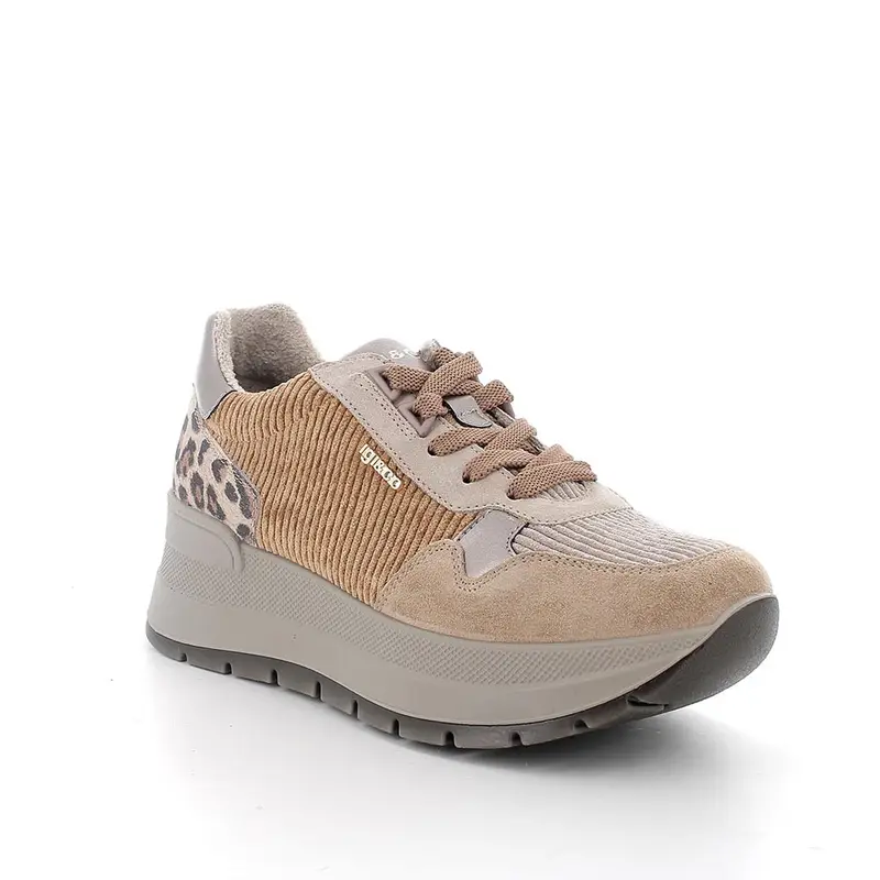 Sneakers con zeppa da donna beige con lacci miniatura 2