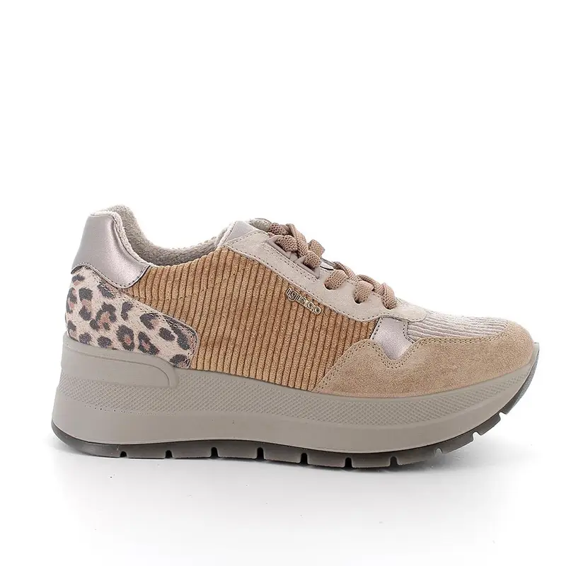 Sneakers con zeppa da donna beige con lacci