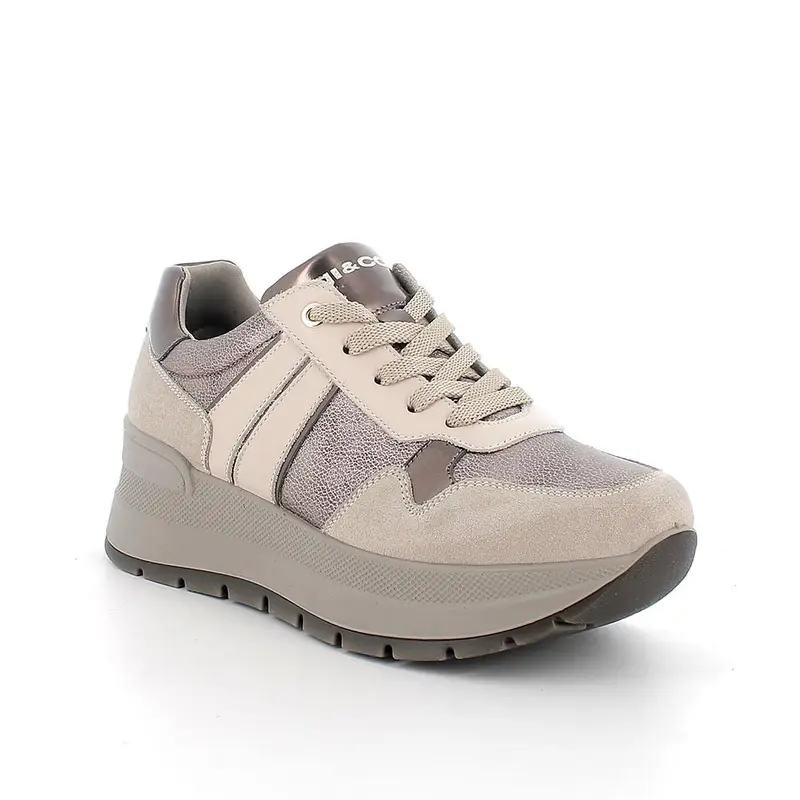 Sneakers con zeppa da donna beige con lacci miniatura 2