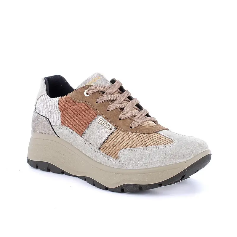 Sneakers con zeppa da donna beige con lacci miniatura 2