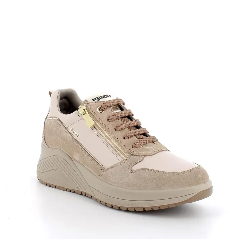 Sneakers con zeppa da donna beige con zip miniatura 2