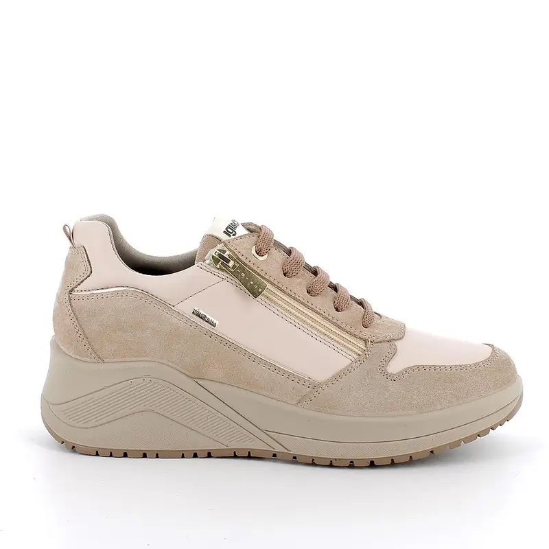 Sneakers con zeppa da donna beige con zip