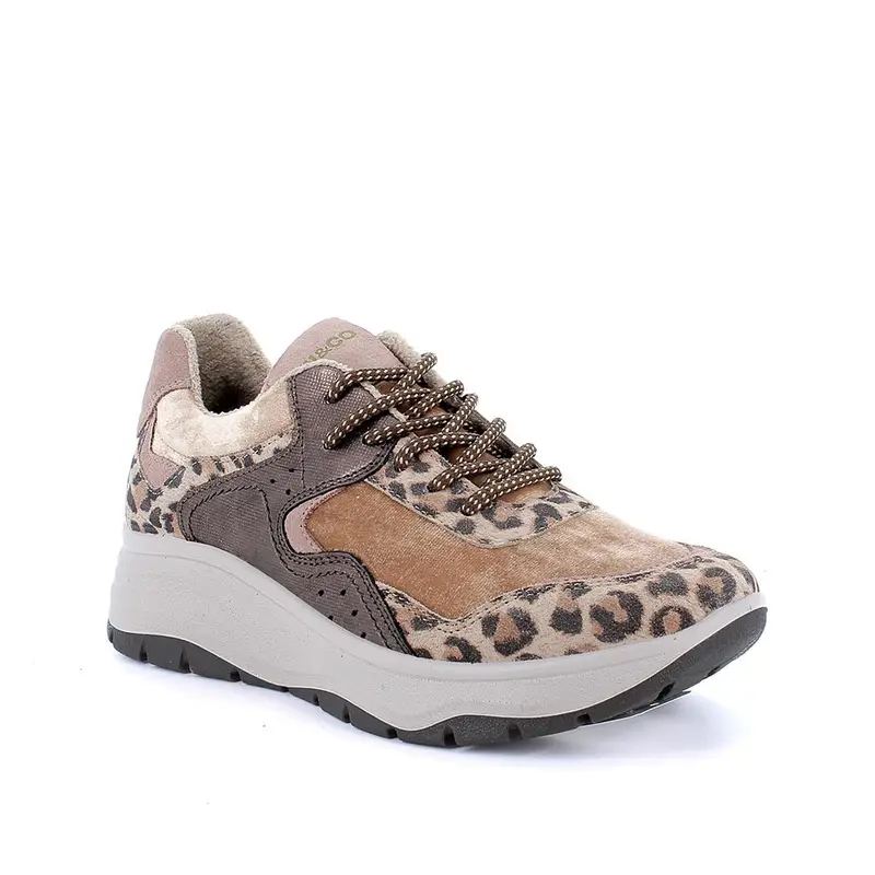 Sneakers con zeppa da donna beige e marrone con lacci miniatura 2