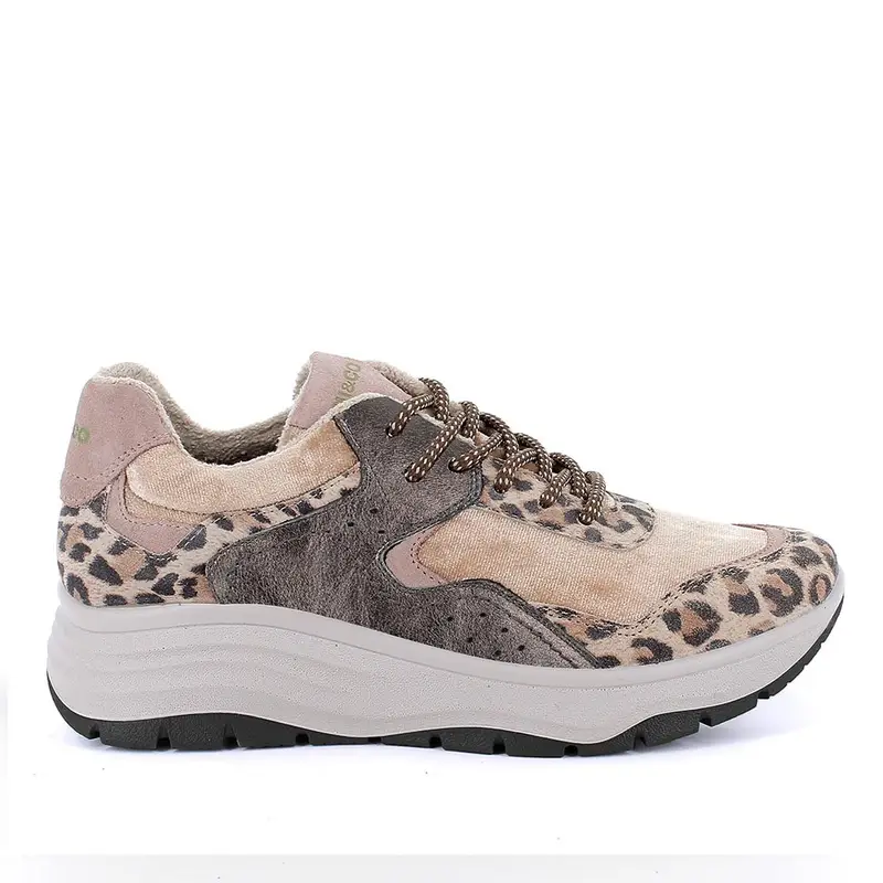 Sneakers con zeppa da donna beige e marrone con lacci