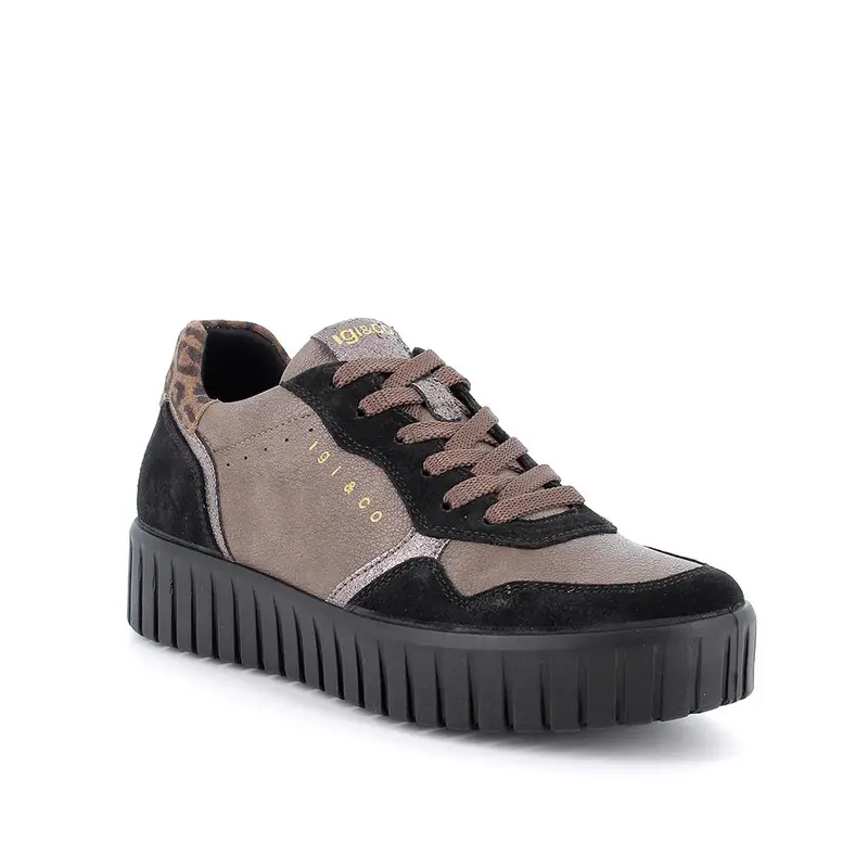 Sneakers con zeppa da donna beige e nero con lacci miniatura 2