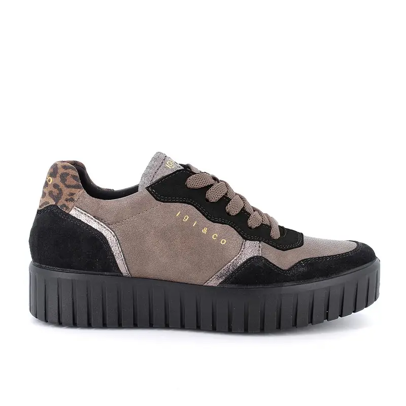 Sneakers con zeppa da donna beige e nero con lacci