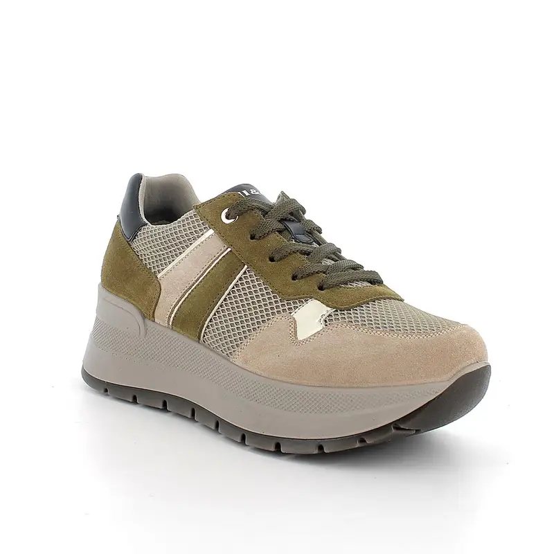 Sneakers con zeppa da donna beige e verde con lacci miniatura 2