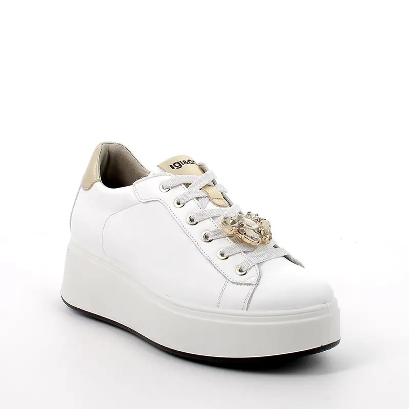 Sneakers con zeppa da donna bianco con lacci miniatura 2