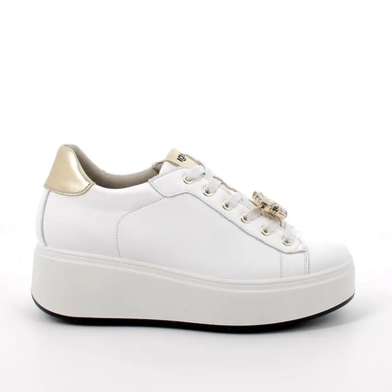 Sneakers con zeppa da donna bianco con lacci