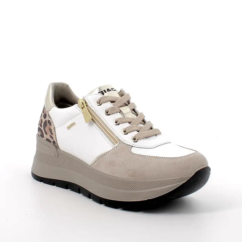 Sneakers con zeppa da donna bianco e beige con zip miniatura 2
