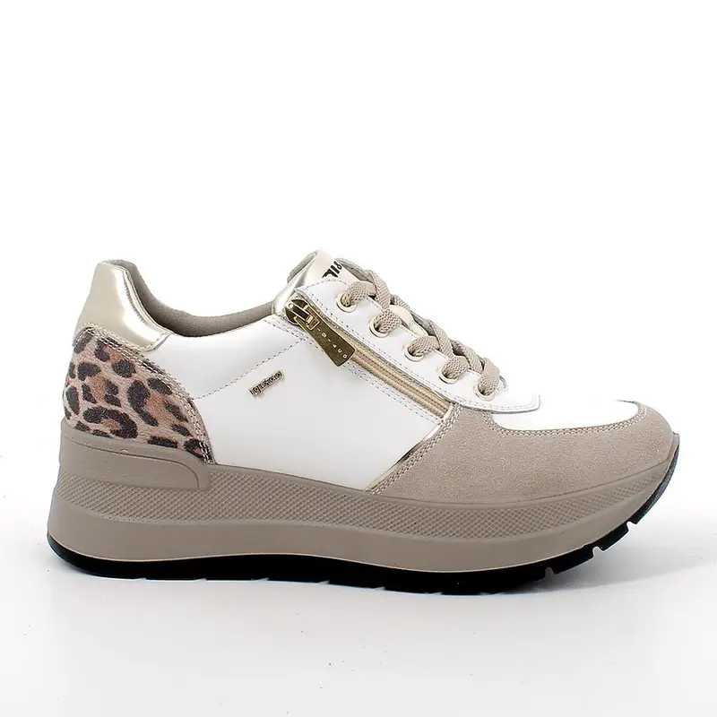 Sneakers con zeppa da donna bianco e beige con zip
