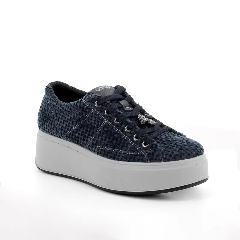 Sneakers con zeppa da donna blu con lacci miniatura 2