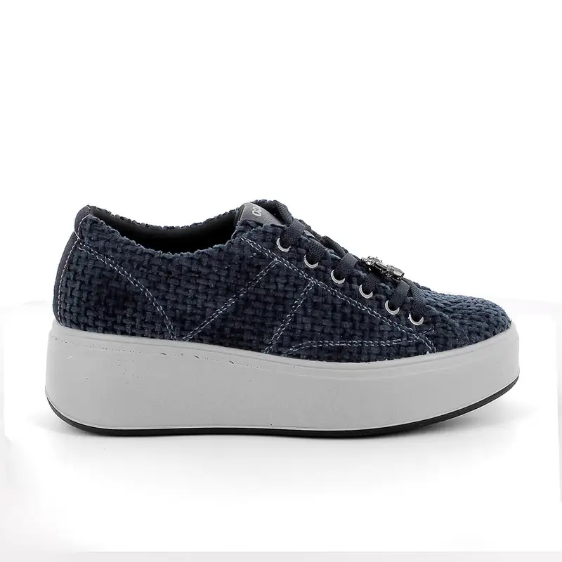 Sneakers con zeppa da donna blu con lacci