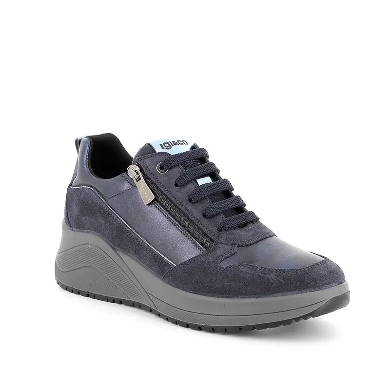 Sneakers con zeppa da donna blu con zip miniatura 2