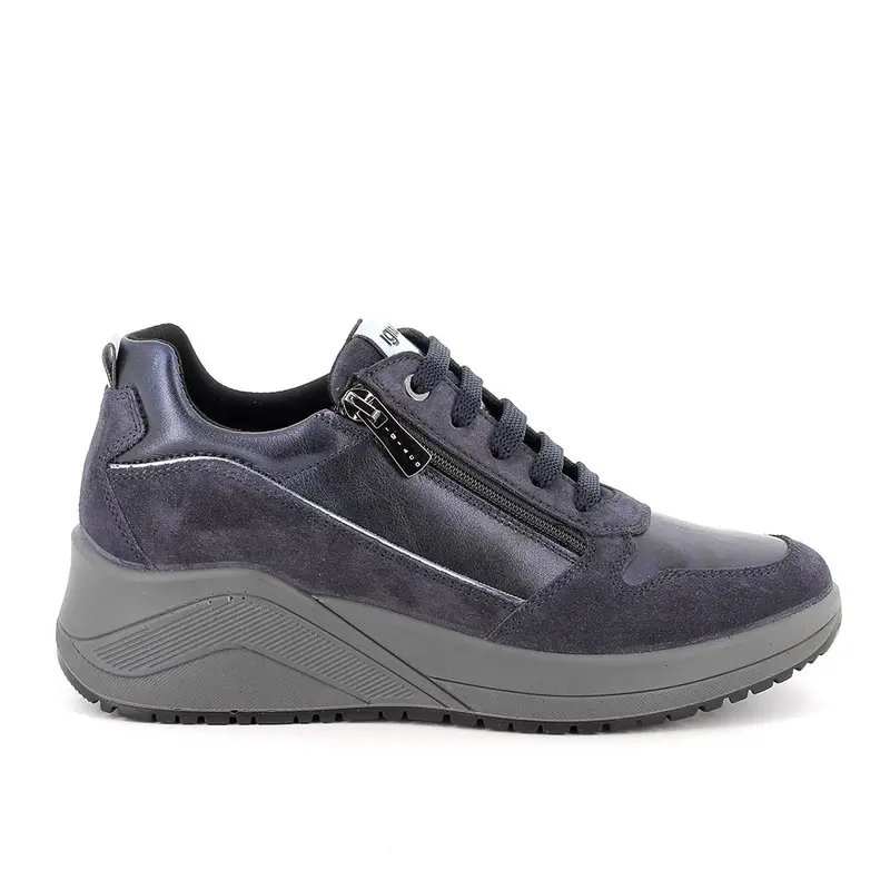 Sneakers con zeppa da donna blu con zip