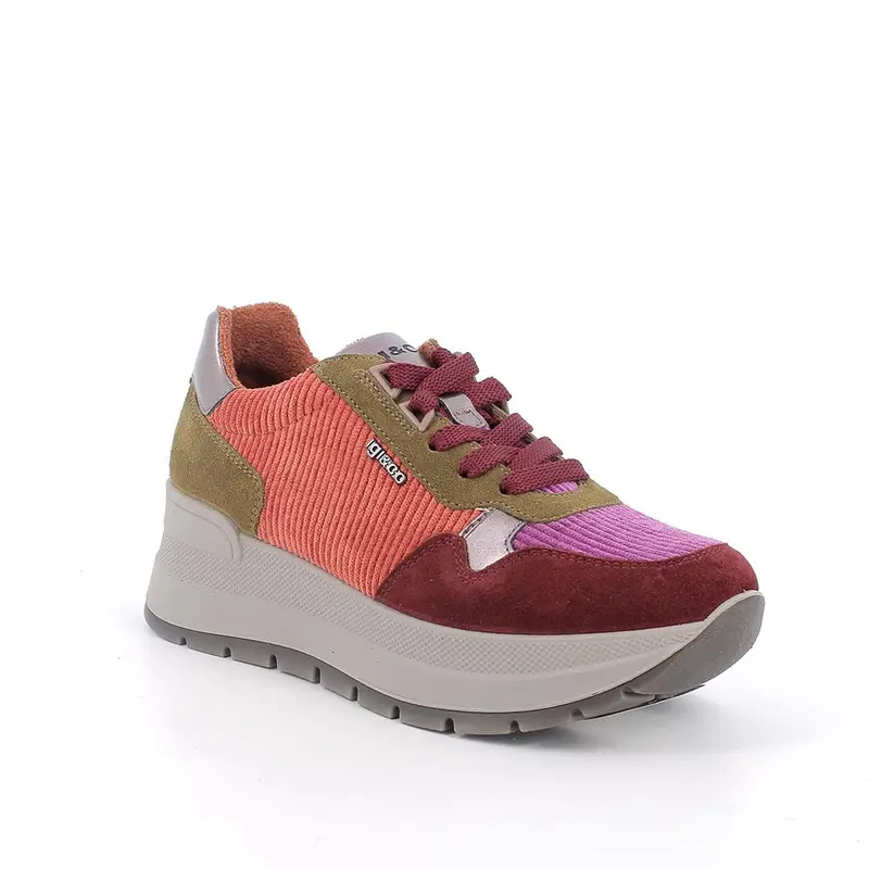 Sneakers con zeppa da donna bordò con lacci miniatura 2