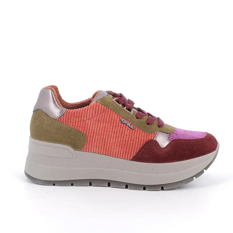 Sneakers con zeppa da donna bordò con lacci