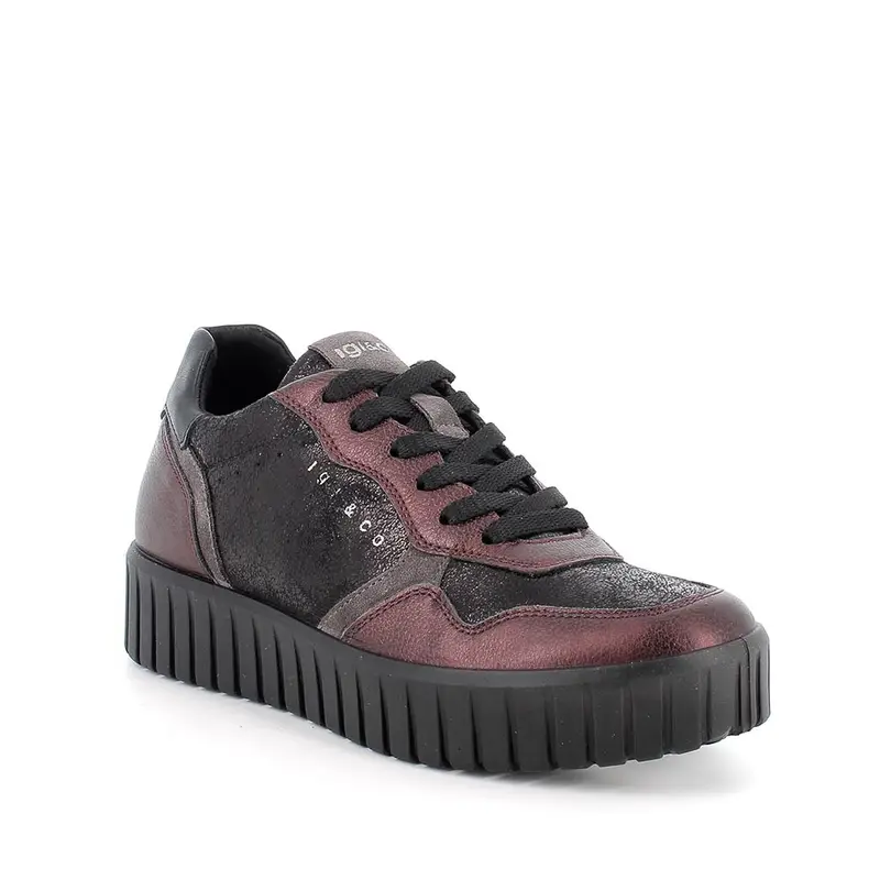 Sneakers con zeppa da donna bordò e nero con lacci miniatura 2