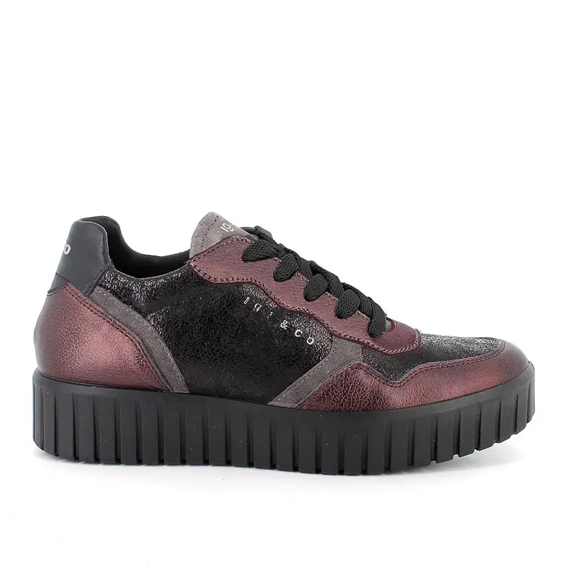 Sneakers con zeppa da donna bordò e nero con lacci