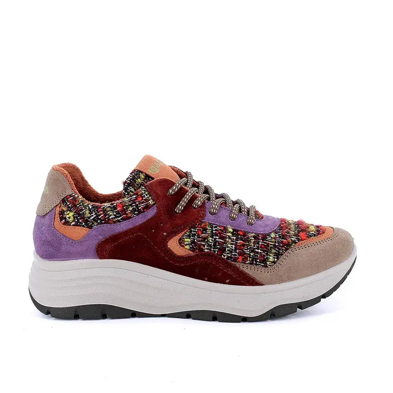 Sneakers con zeppa da donna bordò e viola con lacci