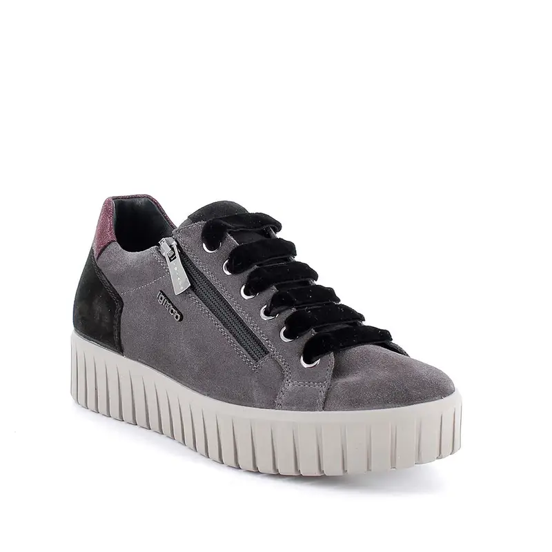 Sneakers con zeppa da donna grigio con zip miniatura 2
